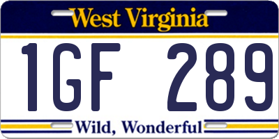 WV license plate 1GF289