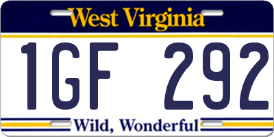 WV license plate 1GF292