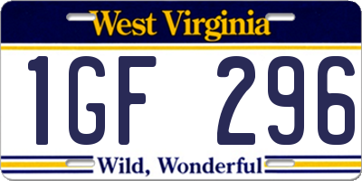 WV license plate 1GF296
