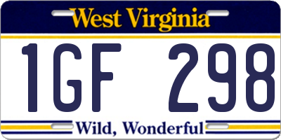 WV license plate 1GF298