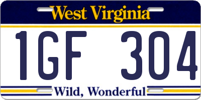 WV license plate 1GF304