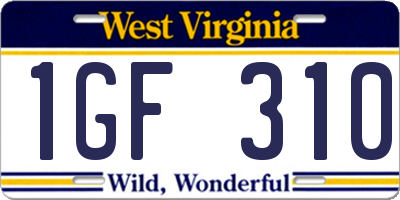 WV license plate 1GF310
