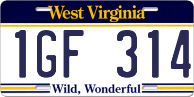 WV license plate 1GF314