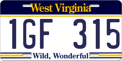 WV license plate 1GF315