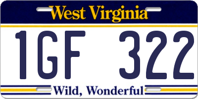 WV license plate 1GF322