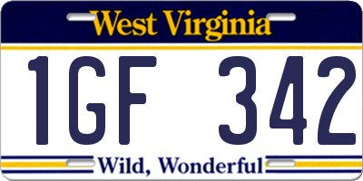 WV license plate 1GF342