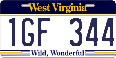 WV license plate 1GF344