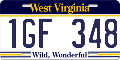 WV license plate 1GF348