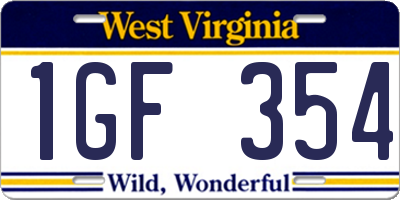 WV license plate 1GF354