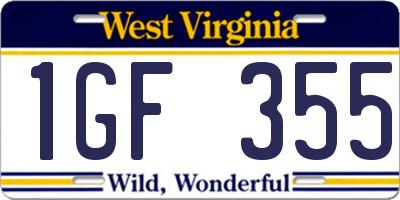 WV license plate 1GF355