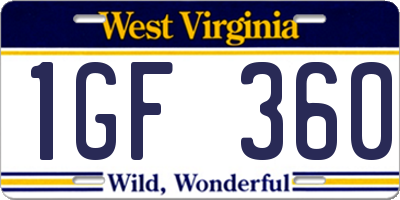 WV license plate 1GF360
