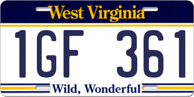 WV license plate 1GF361
