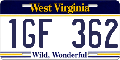 WV license plate 1GF362
