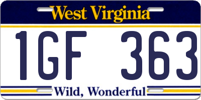WV license plate 1GF363