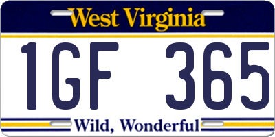 WV license plate 1GF365