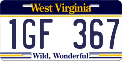 WV license plate 1GF367