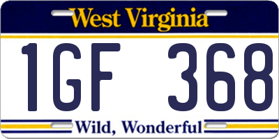 WV license plate 1GF368