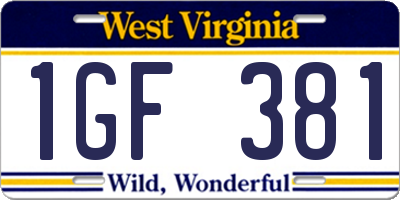WV license plate 1GF381