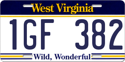 WV license plate 1GF382