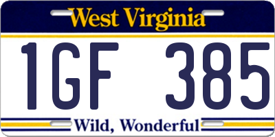 WV license plate 1GF385