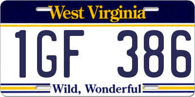 WV license plate 1GF386
