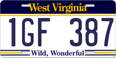 WV license plate 1GF387