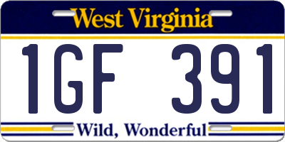 WV license plate 1GF391