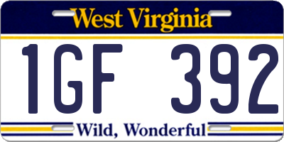 WV license plate 1GF392