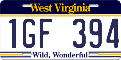 WV license plate 1GF394