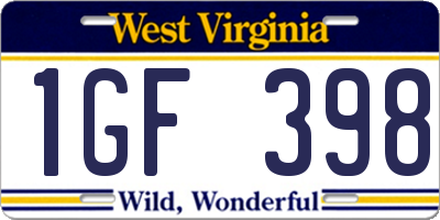 WV license plate 1GF398