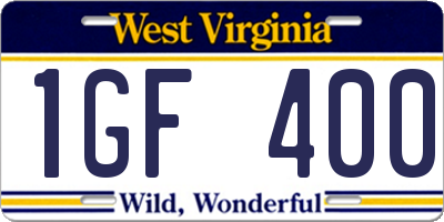 WV license plate 1GF400