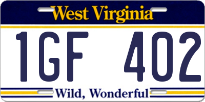 WV license plate 1GF402
