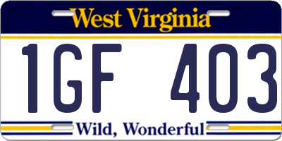 WV license plate 1GF403