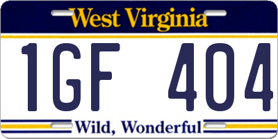 WV license plate 1GF404