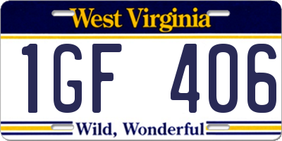 WV license plate 1GF406