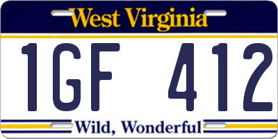 WV license plate 1GF412