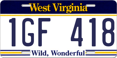 WV license plate 1GF418
