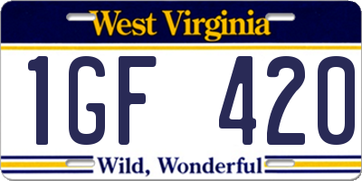 WV license plate 1GF420