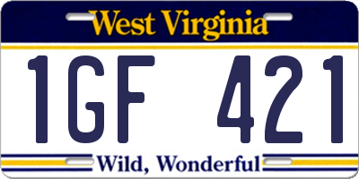 WV license plate 1GF421