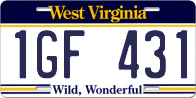 WV license plate 1GF431