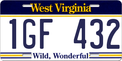 WV license plate 1GF432