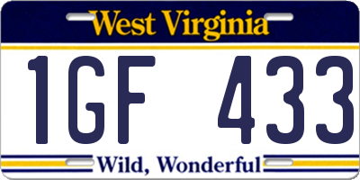 WV license plate 1GF433