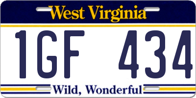 WV license plate 1GF434