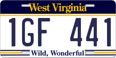 WV license plate 1GF441
