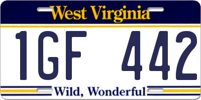 WV license plate 1GF442