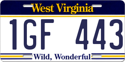 WV license plate 1GF443