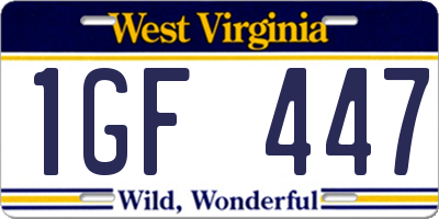 WV license plate 1GF447