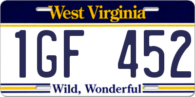 WV license plate 1GF452