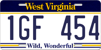 WV license plate 1GF454