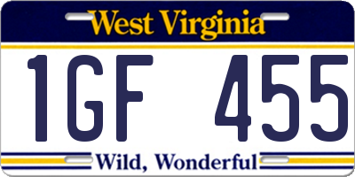 WV license plate 1GF455